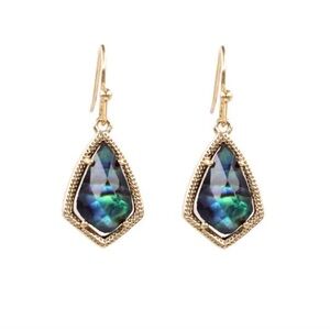 14k gold plated Blue Green Abalone faceted dangle teardrop earrings